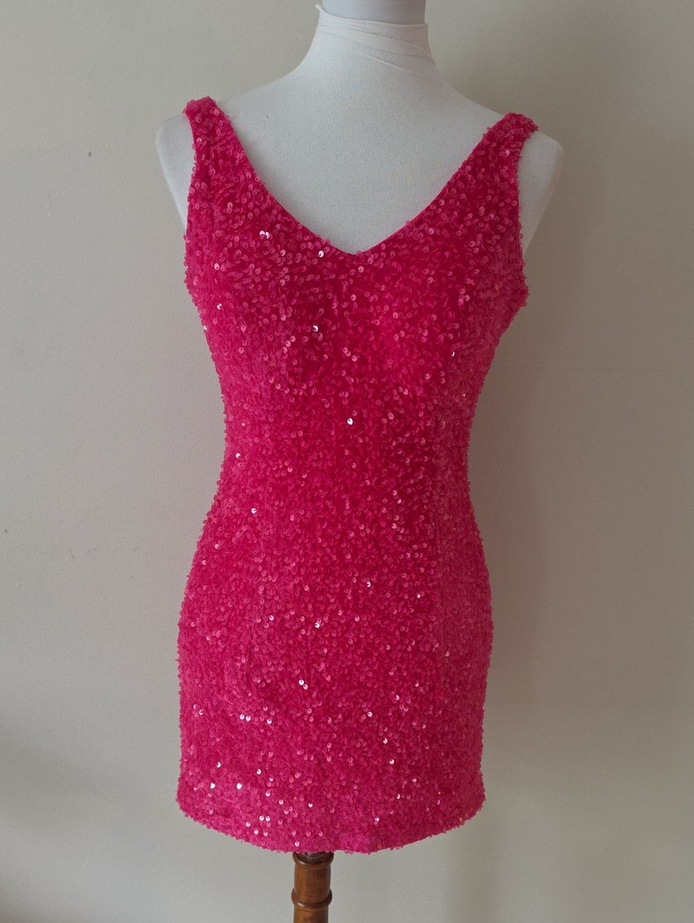 Vnaix Sequin V-Neck Mini Dress in Hot Pink